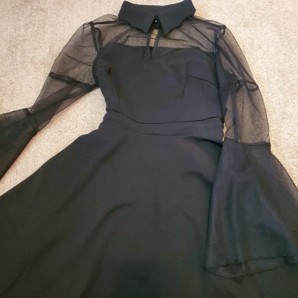Keyhole Mesh Bell Long Sleeve Gothic Cocktail Vintage Dress - Picture 3 of 7
